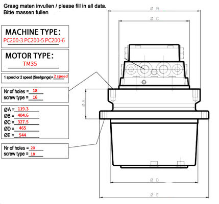 قطعات Excavator Komatsu PC200-8 موتور سفر Assy 20Y-27-00500 20Y-27-00501 موتور محرک نهایی
