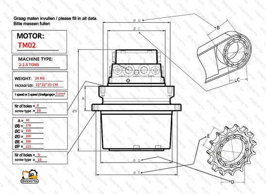 U15-3 KX41.2 KX41.2V KX36.3 K008 آخرین درایو برای موتور سفر Kubota TM01