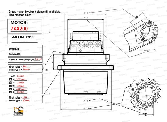 بلپارتس بیل مکانیکی HMGF36 ZX200 ZX200-6 تعمیر نشتی روغن موتور حرکت هیدرولیکی 9168003 9195451